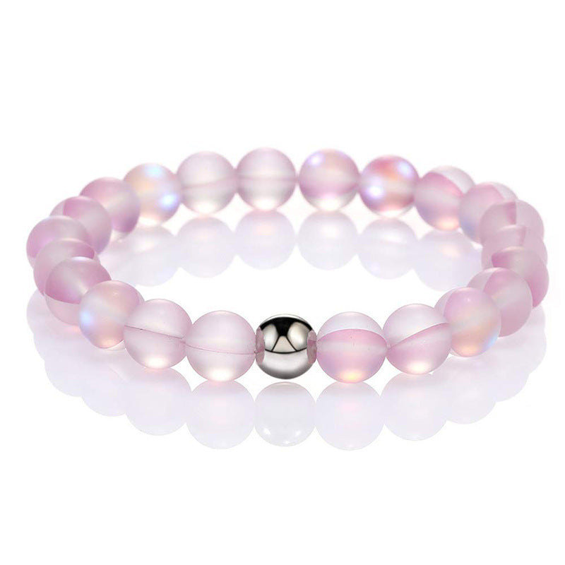 Colorful Moonstone Round Beaded Stretch Bracelet 8mm Unisex Handmade Jewelry