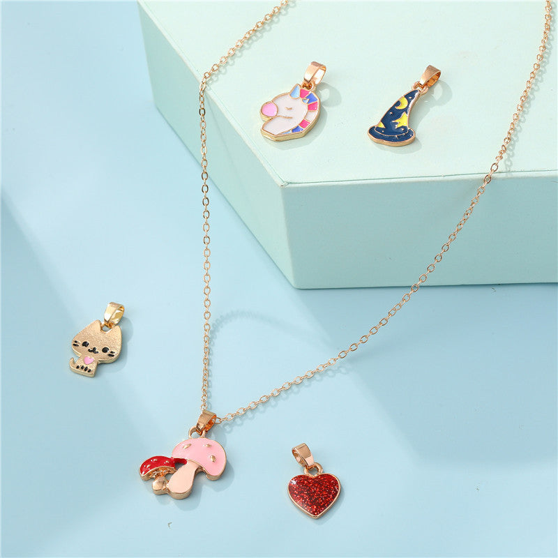 Collana da Bar in Lega con Ciondolo a Goccia d'Olio a Forma di Cuore Cartone Animato per Bambini con Catena Curb