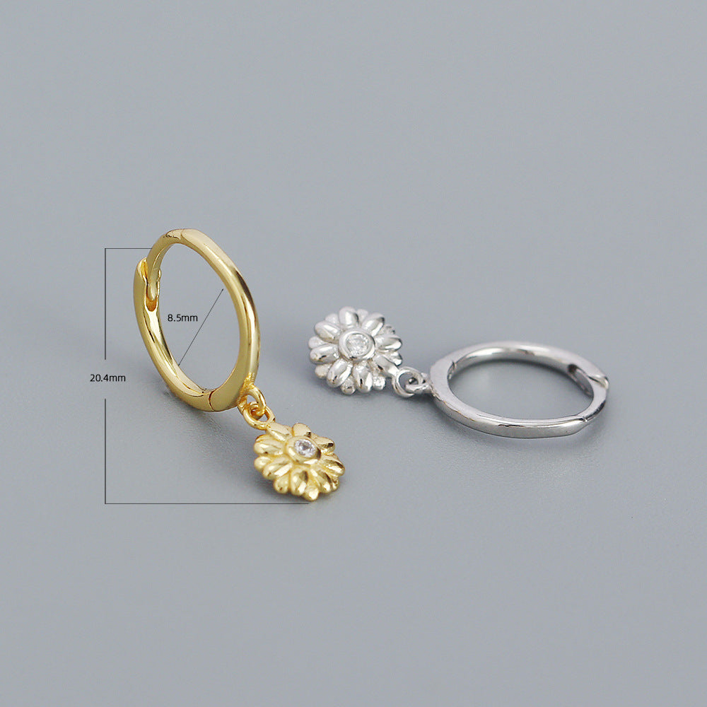 Minimalist Floral-Shaped 925 Sterling Silver Stud Earrings for Women with Rhinestone Inlay
