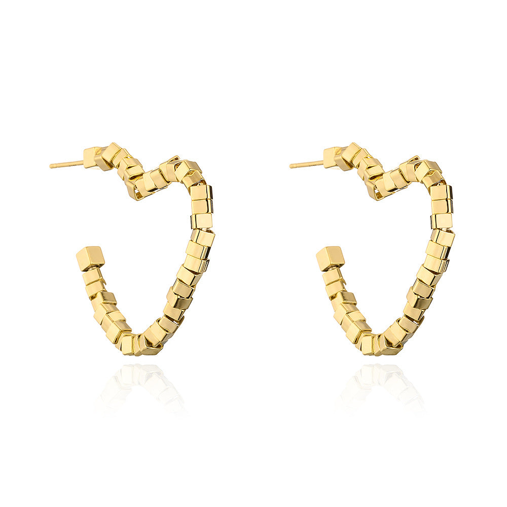 Orecchini a Cuore Geometrico in Rame Placcati Oro 18K da Donna, Minimalisti e di Tendenza per Ogni Giorno
