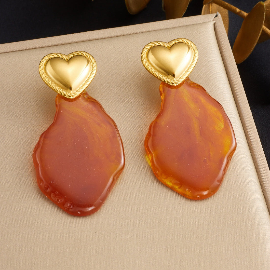 Vintage Geometric Bow Resin Plated Stainless Steel Earrings