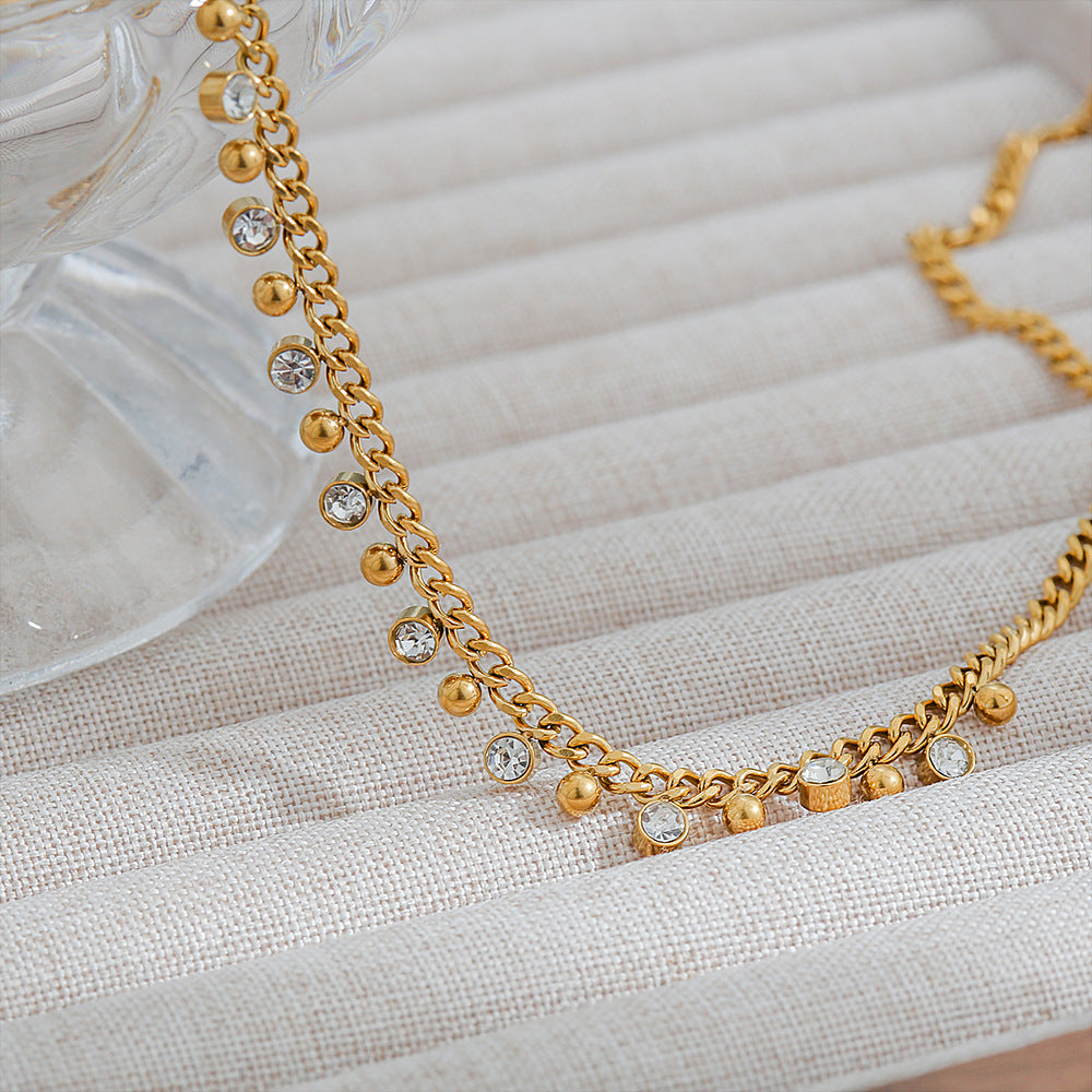 Collana Girocollo Minimalista Geometrica in Acciaio Titanio Placcato con Strass per Donna e Uomo