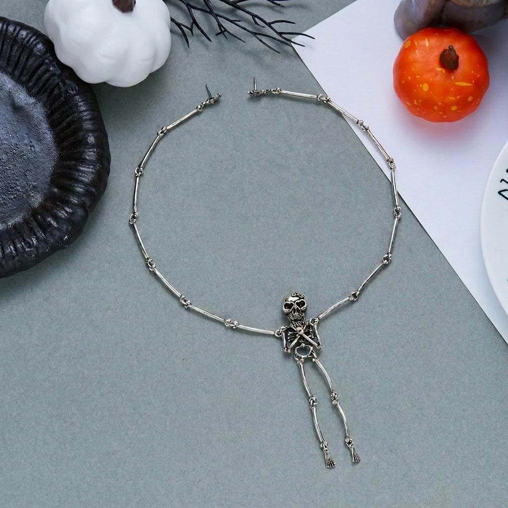 Gothic Geometric Skull Tassel Alloy Plated Necklace Unisex