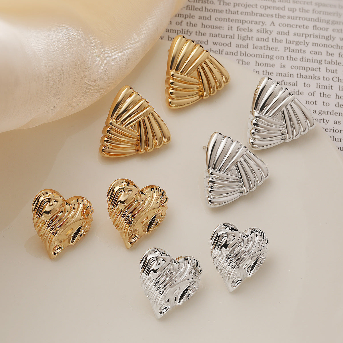 Minimalist Luxury Gold Plated Brass Heart Triangle Geometric Stud Earrings for Women