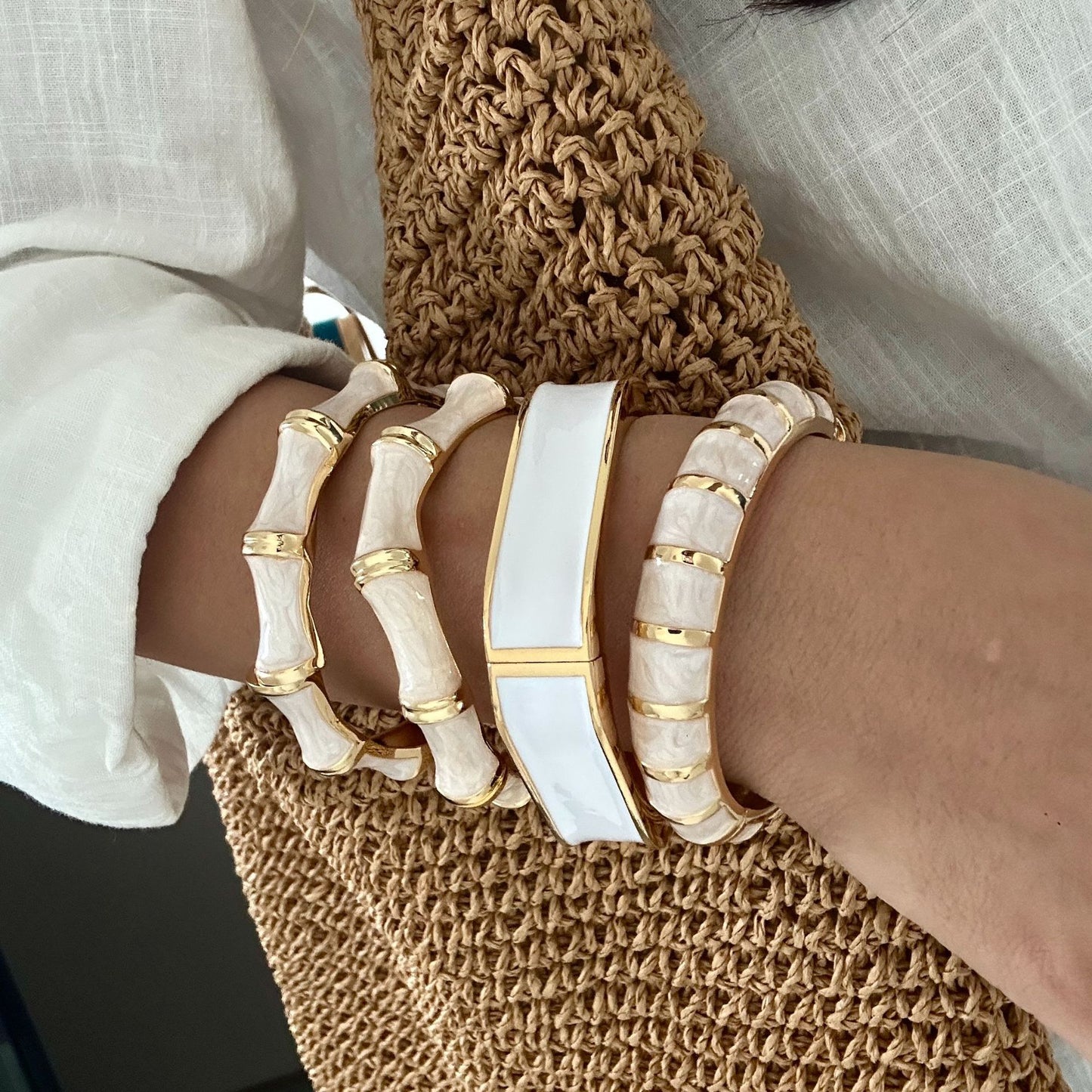 Minimalist White Gold Plated Drip Oil Round Geometric Open Cuff Bracelet