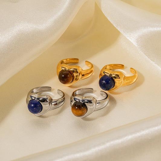 Fashion 18K Gold Plated Stainless Steel Heart Shape Tiger Eye Stone Ring for Women