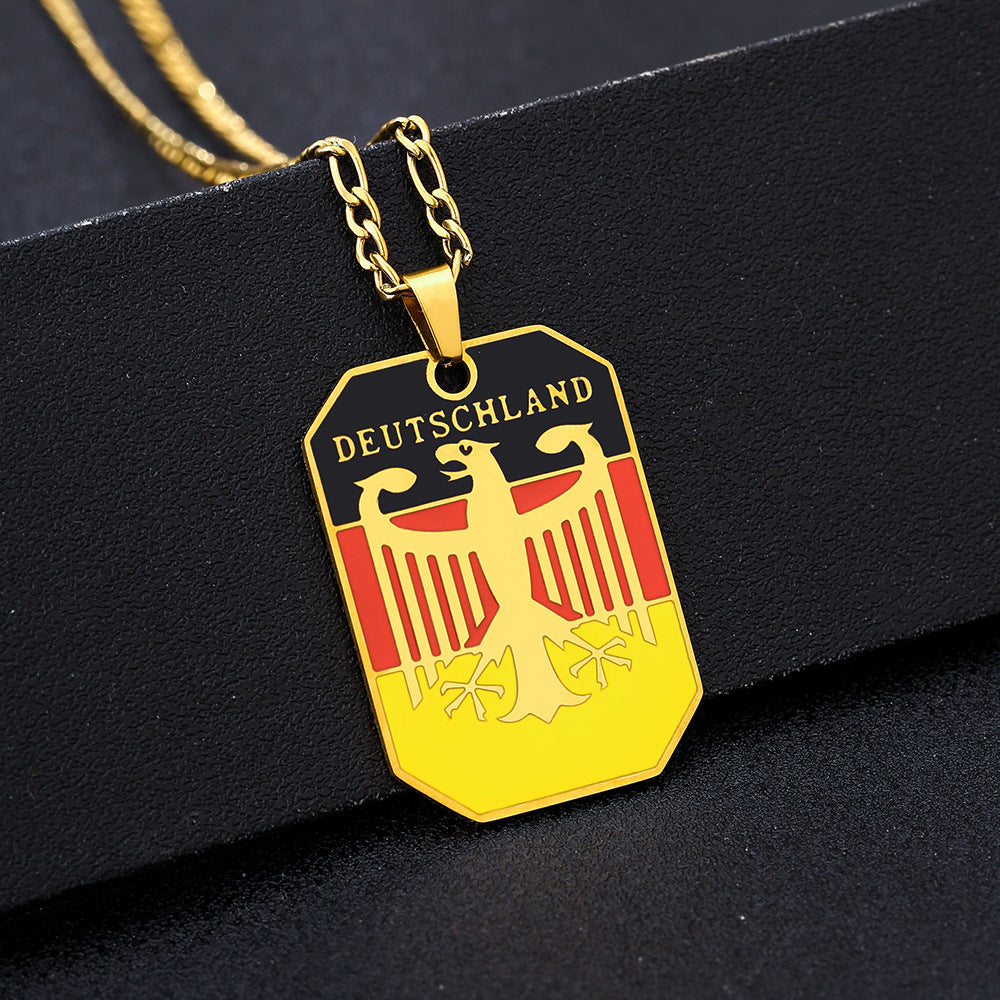 Vintage Ethnic Style Eagle-Shaped Enamel Geometric Pendant Necklace for Unisex in Stainless Steel with Flat Cross Chain