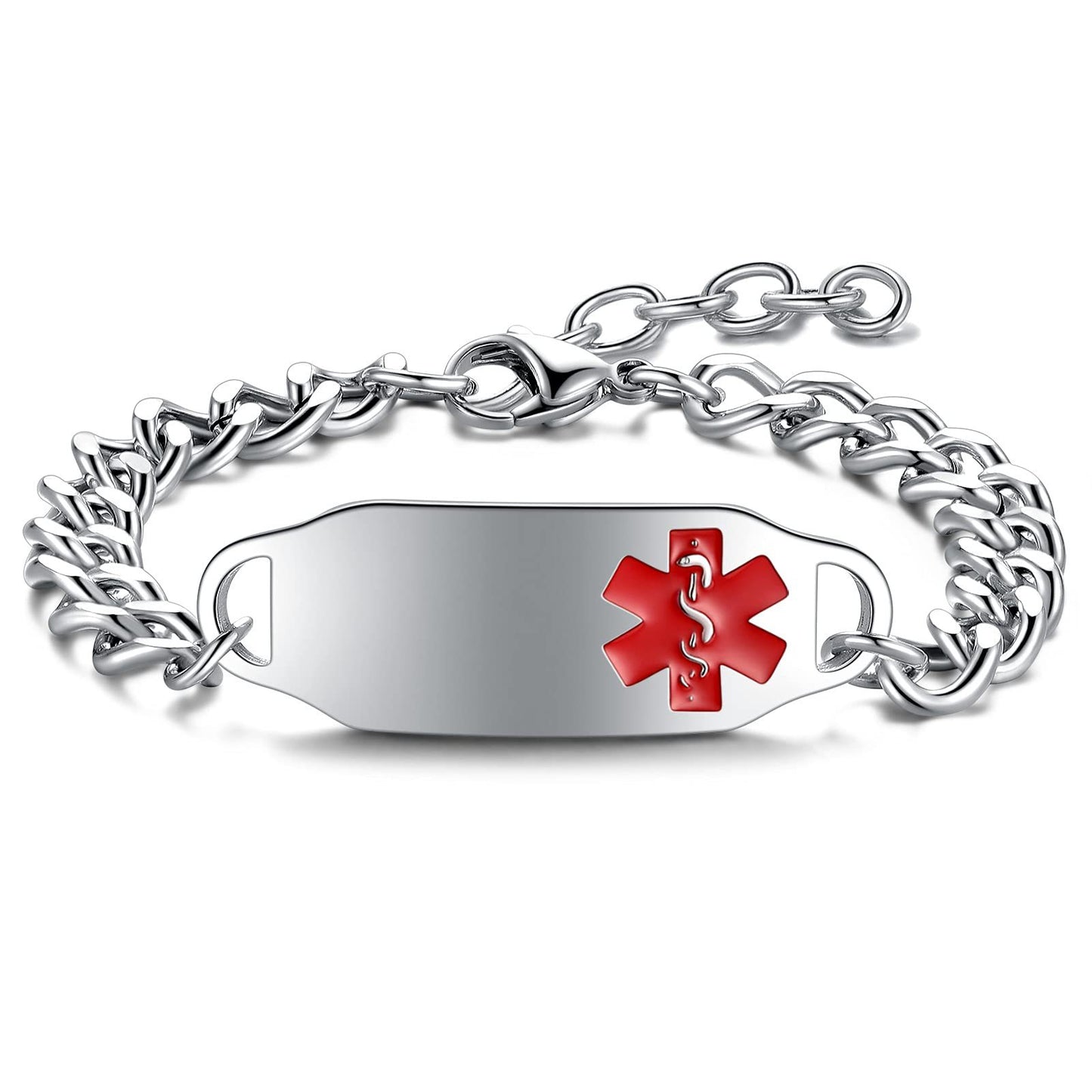 Sweet and Edgy Polished Stainless Steel Medical Alert Bracelet for Women and Men