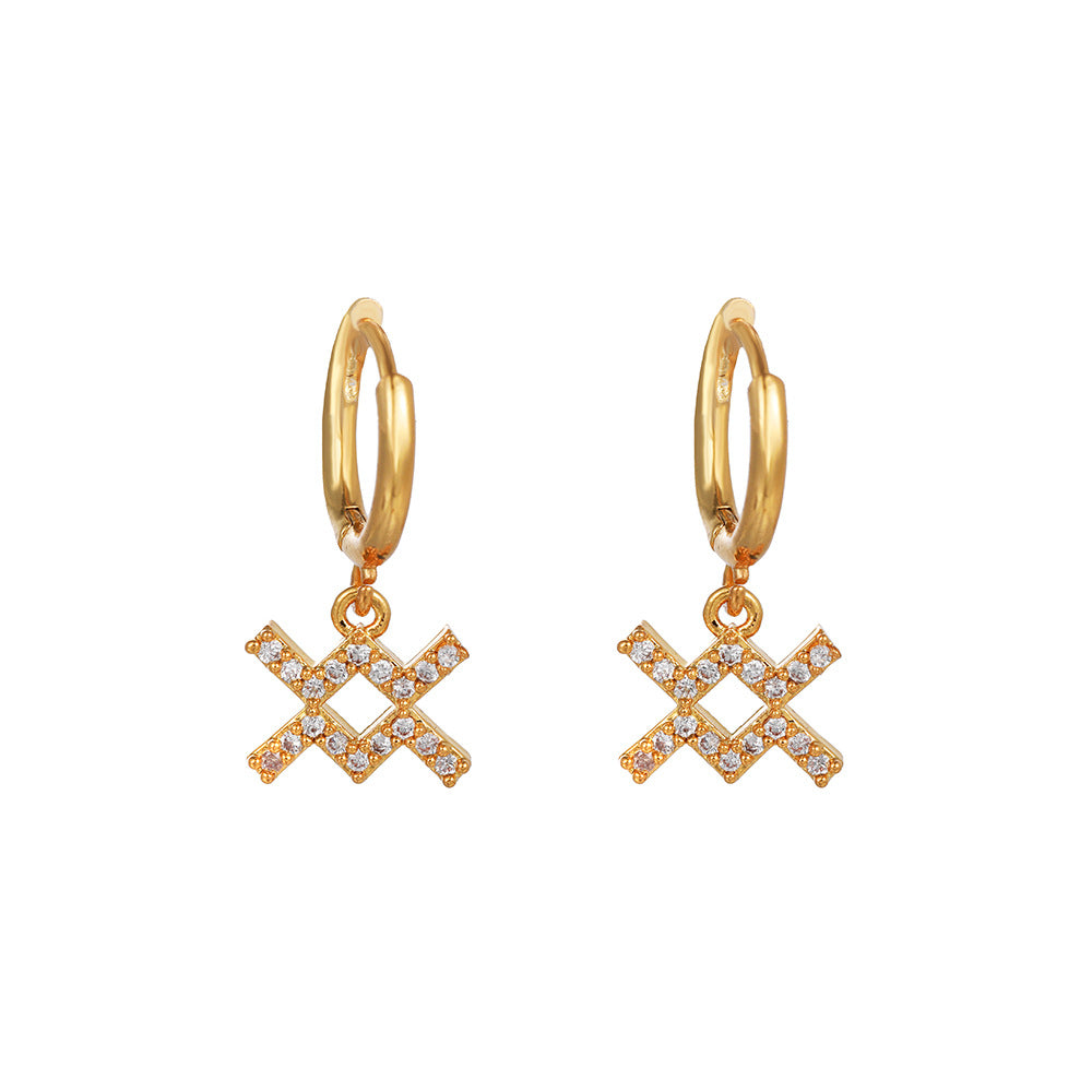 Micro-Inlaid Cubic Zirconia Brass Zodiac Earrings
