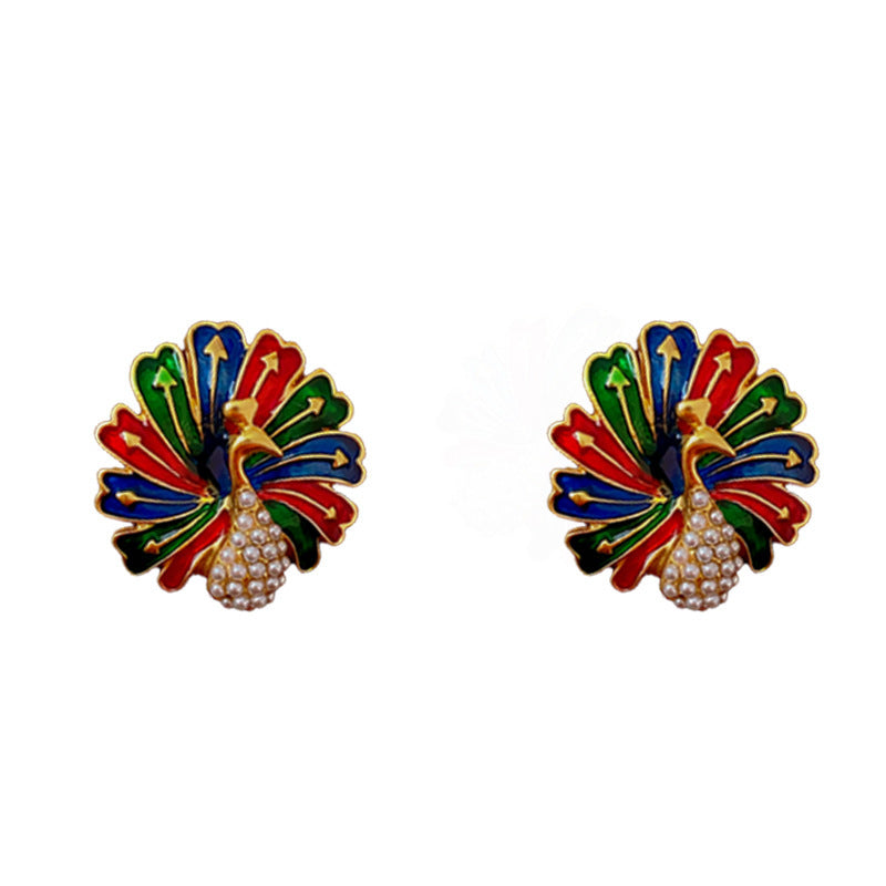 Vintage Geometric Earrings in Copper with Plated Finish for Women, Retro Artistic Jewelry with Round Elements