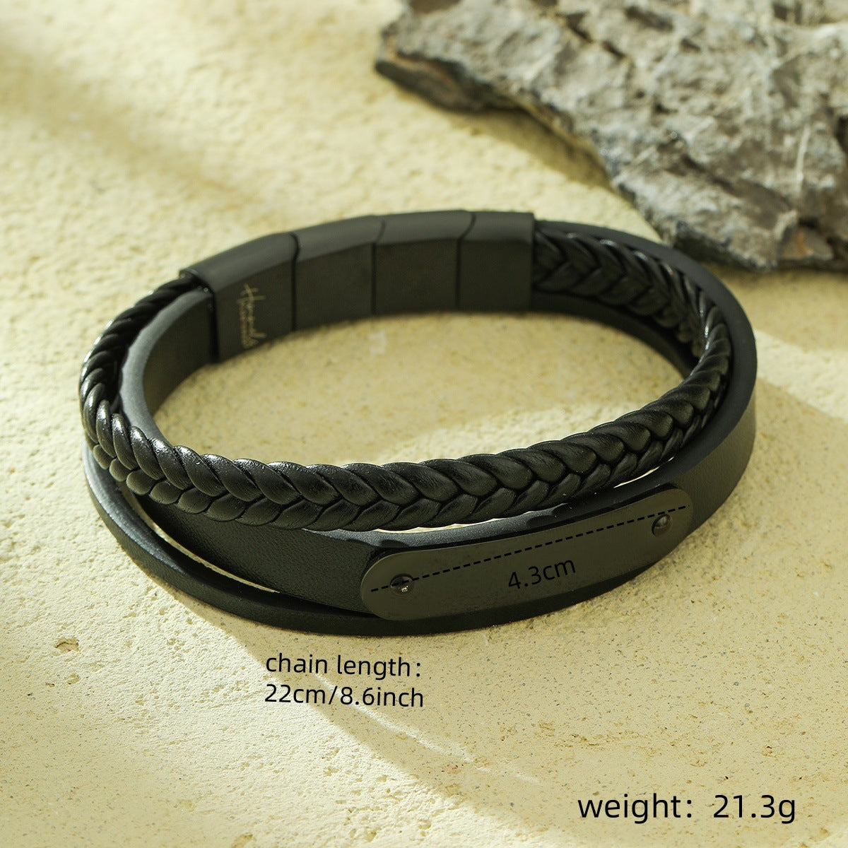 Fashionable Woven Stainless Steel and Leather Bracelet for Women with Plated Finish, Office Chic Style