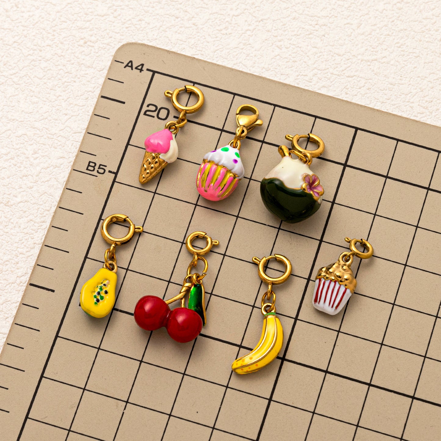Vintage 18K Gold Plated Stainless Steel Fruit Charm Bar for Women