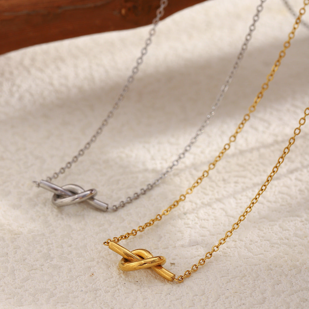 Collana da donna con pendente a nodo, placcato oro 18 carati, in acciaio inossidabile, con geometria minimalista