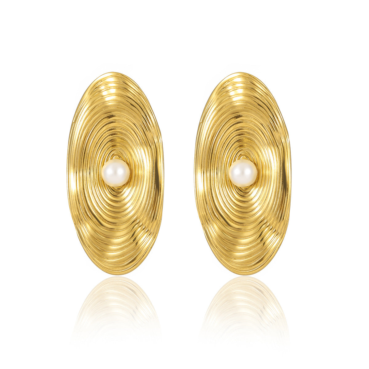 Orecchini da donna in acciaio inossidabile vintage geometrici con dettagli a perla irregolari