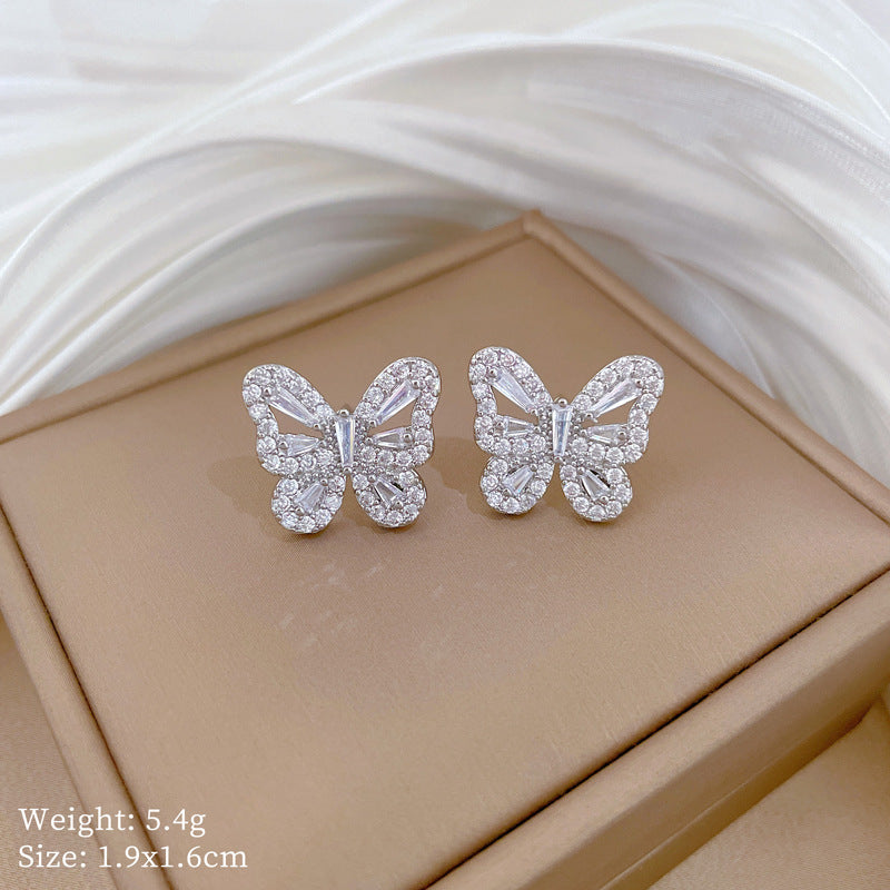 Sweet Minimalist Geometric Butterfly Rhinestone Inlay Titanium Steel Necklace for Unisex