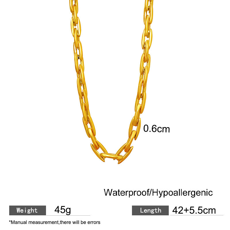 18K Gold Plated Titanium Steel Geometric Chain Necklace and Bracelet Set for Unisex