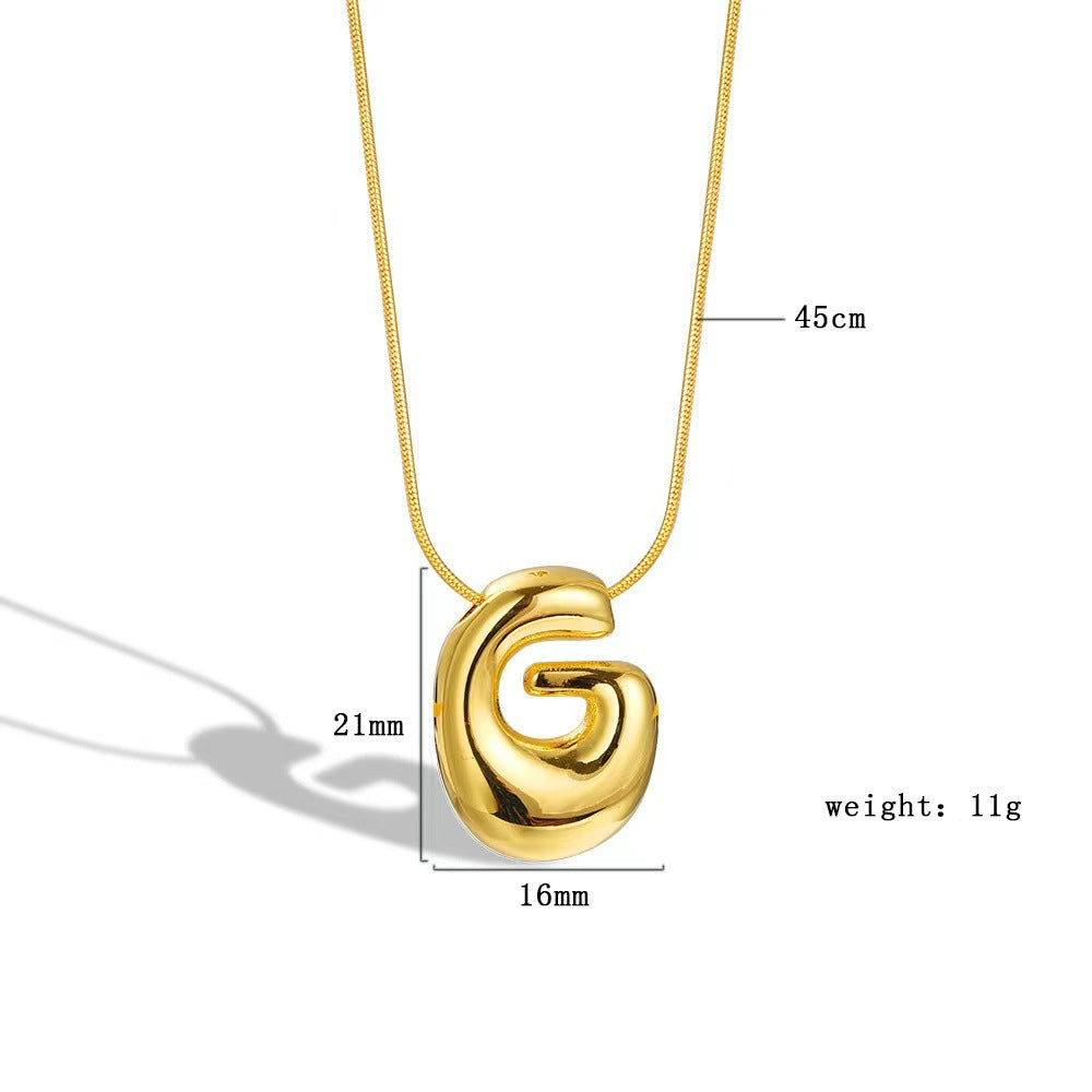 Luxury Balloon Bubble-Shaped Letter Necklace in Titanium Steel with Gold Plating, Snake Chain, Unisex Alphabet Pendant Jewelry