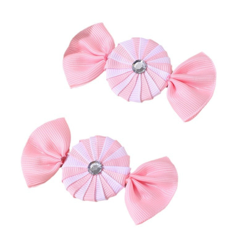 Cute Pink Candy-Themed Hair Clip for Girls with Bow Shape Fabric Construction and Ruffled Mesh Detail