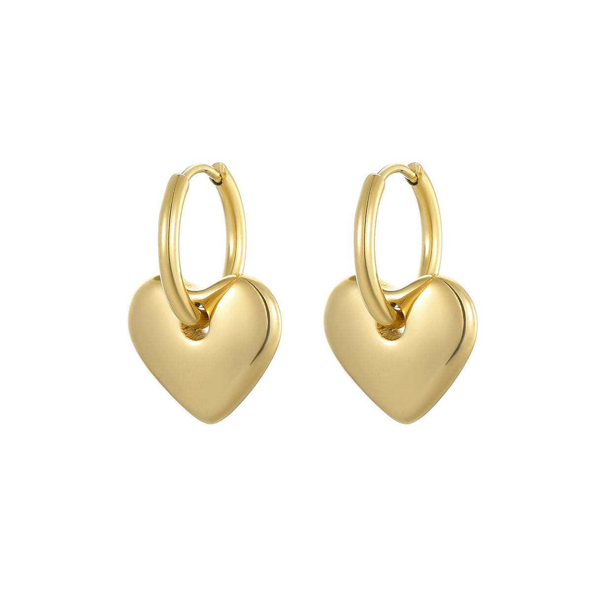 Fashionable Stainless Steel Heart-Shaped Dangle Earrings with Plating Finish for Women