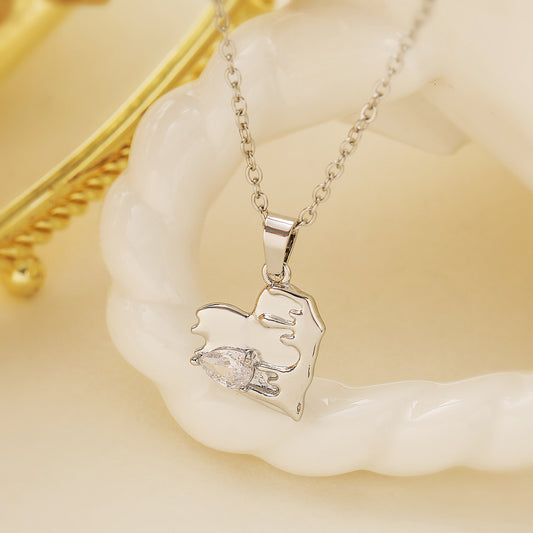Collar de Cobre Minimalista con Colgante en Forma de Corazón para Mujer con Diseño Geométrico y Versátil Cadena hasta la Clavícula