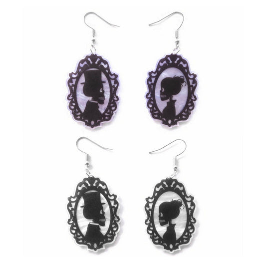 Pendientes góticos de Halloween con diseño asimétrico de calavera zombie y novia y novio fantasma de acrílico estilo vintage de dibujos animados
