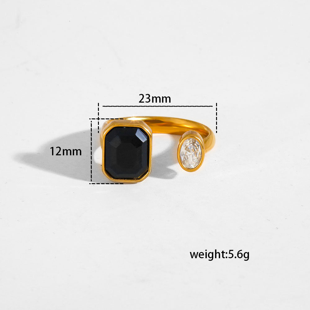 Anello regolabile in acciaio al titanio placcato oro 18 carati vintage con zircone a goccia da uomo e da donna