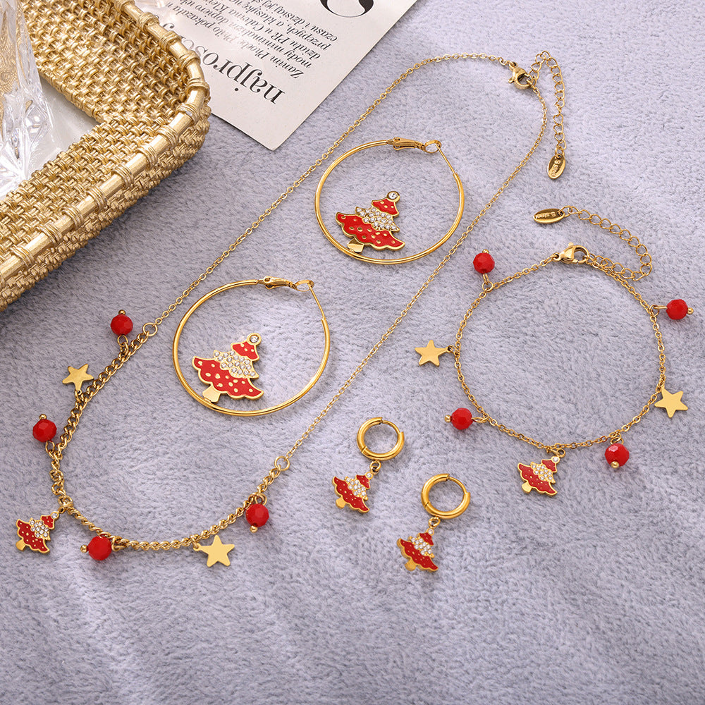 Set collana con ciondolo a ruota panoramica in stile di lusso con smalto e zirconi su catena in acciaio inossidabile da donna