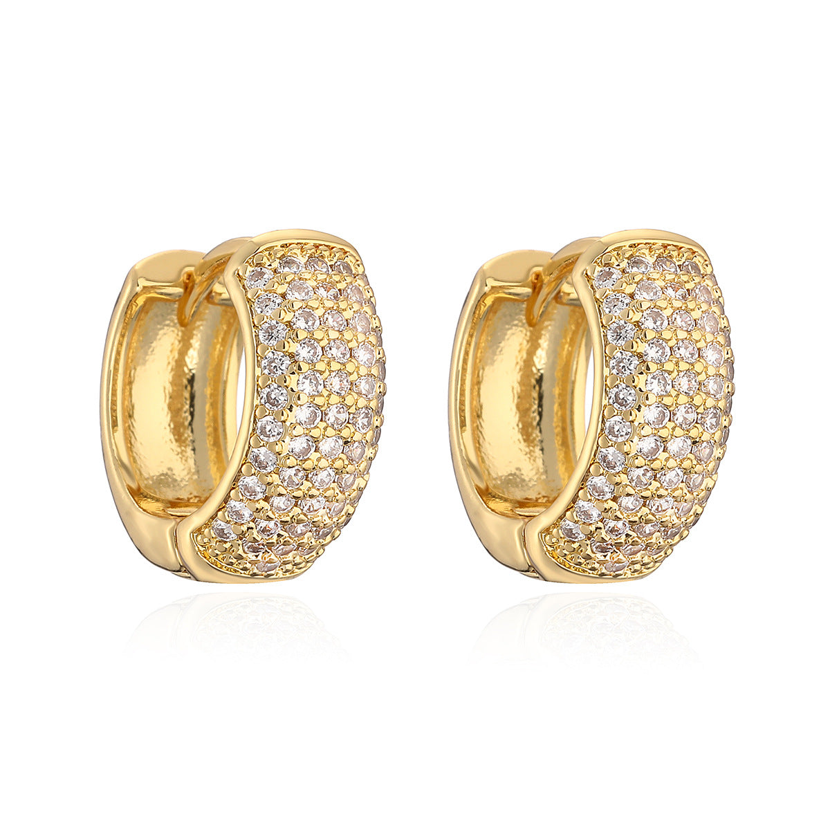 Minimalist Geometric Copper Hoop Earrings with Real Gold Plating and Zirconia Accents for Women