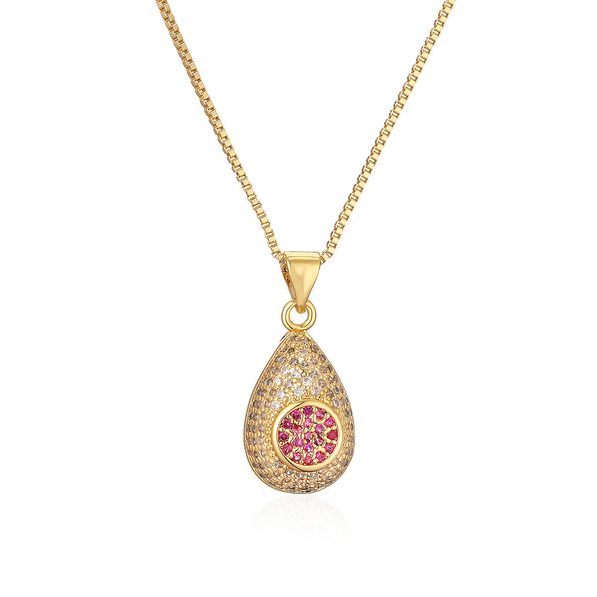 Minimalist Teardrop-Shaped Copper Necklace with 18K Gold Plating and Zircon Accents for Women