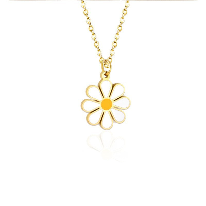 Sweet Floral Drip Oil Titanium Steel Daisy Pendant Necklace for Women
