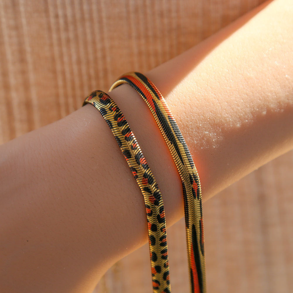 Pulsera de cadena de serpiente con estampado de leopardo geométrico para mujer, chapada en acero inoxidable, conjunto de joyas minimalistas y elegantes