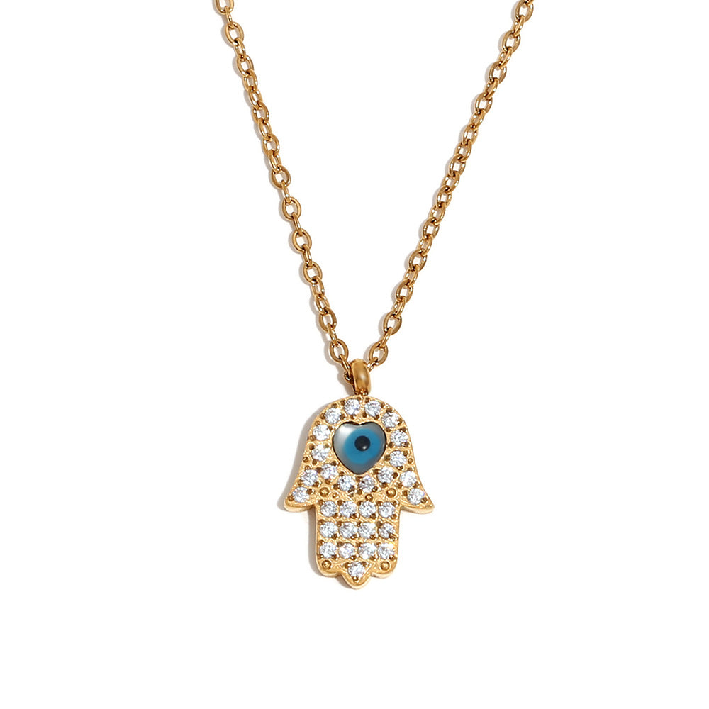 Vintage Evil Eye Pendant Necklace for Women Stainless Steel with 18K Gold Plating Oval and Round Geometric Design