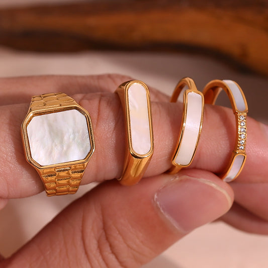 Anello da donna in acciaio al titanio, geometrico minimalista, placcato oro, con design a conchiglia