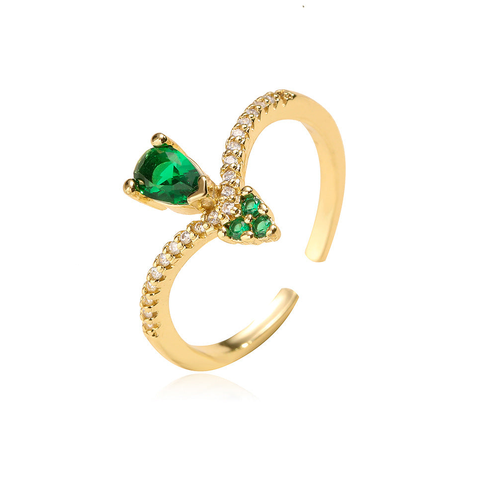 Anello aperto da donna stile INS, geometrico, in ottone placcato oro vero e zirconi micro-incastonati