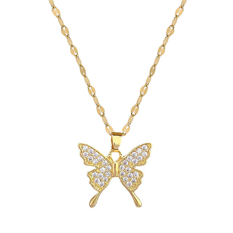 Luxury Titanium Steel Butterfly Geometric Pendant Necklace for Women and Men Lip Chain