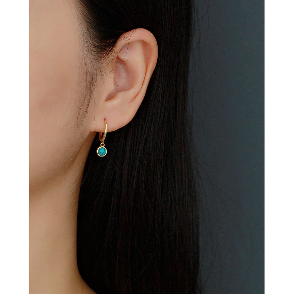Orecchini pendenti da donna geometrici e minimalisti in argento sterling S925 con pietra di luna sintetica, agata e turchese