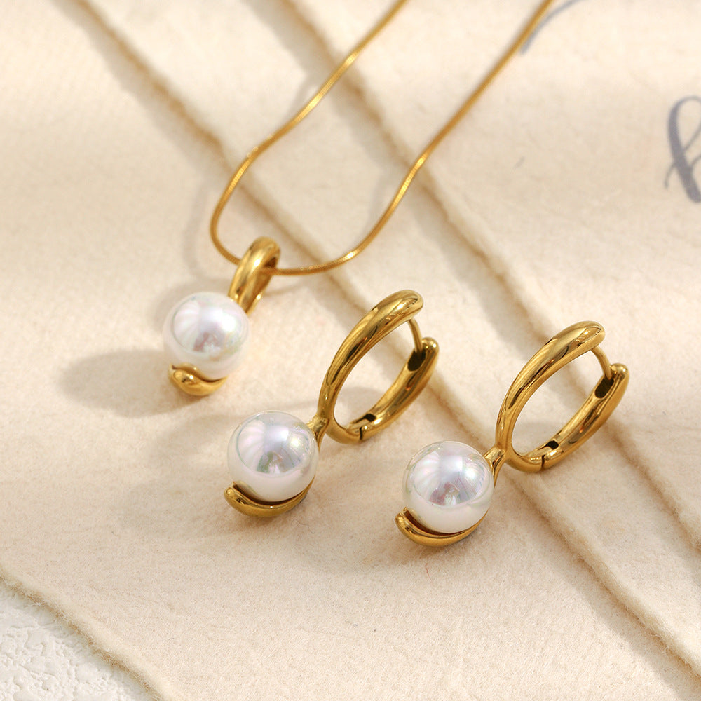 Collana Geometrica Minimalista da Donna in Acciaio Inossidabile con Placcatura in Oro 18K e Perla Simulato