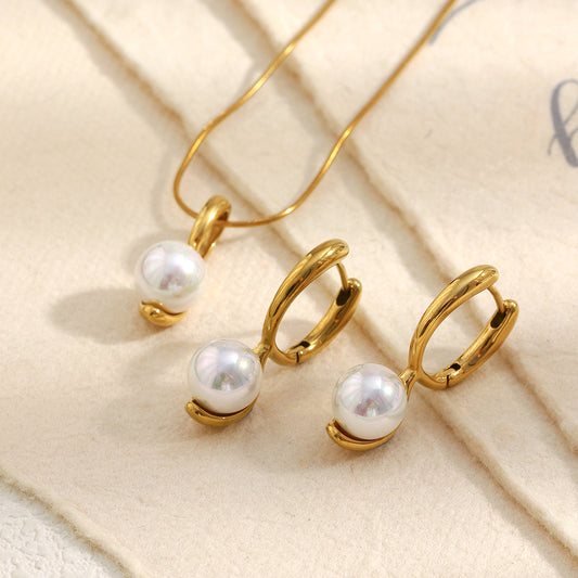 Collana Geometrica Minimalista da Donna in Acciaio Inossidabile con Placcatura in Oro 18K e Perla Simulato