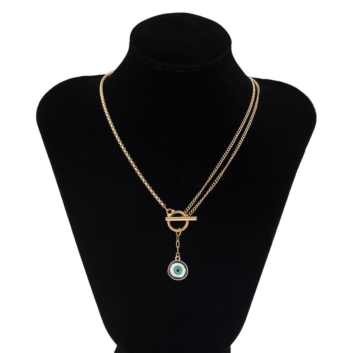 Collana pendente asimmetrica con nappe e ciondolo geometrico a forma di occhio in lega con finitura galvanica da donna