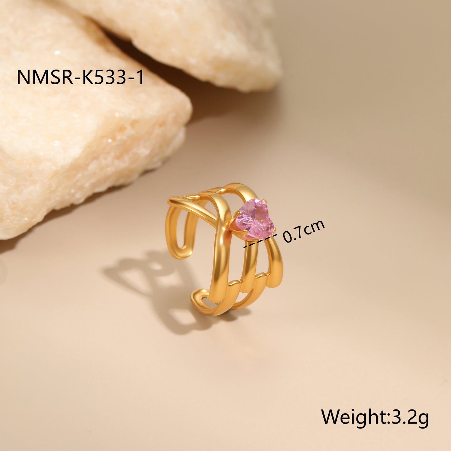 Anello Minimalista Geometrico in Acciaio Inossidabile con Placcatura in Oro 18K e Zirconia Rosa da Donna