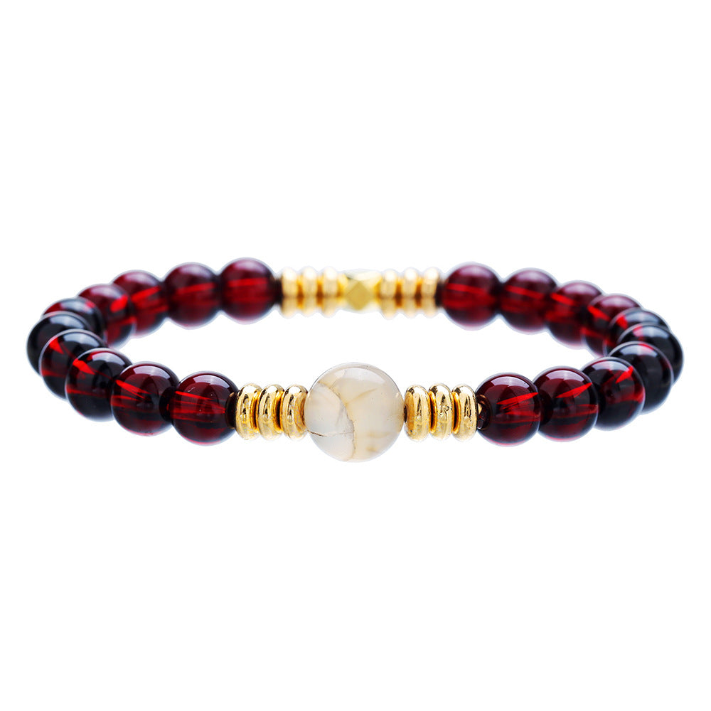 Bohemian Ethnic Geometric Natural Lava Stone and White Turquoise Stretch Bracelet with Love Meaning