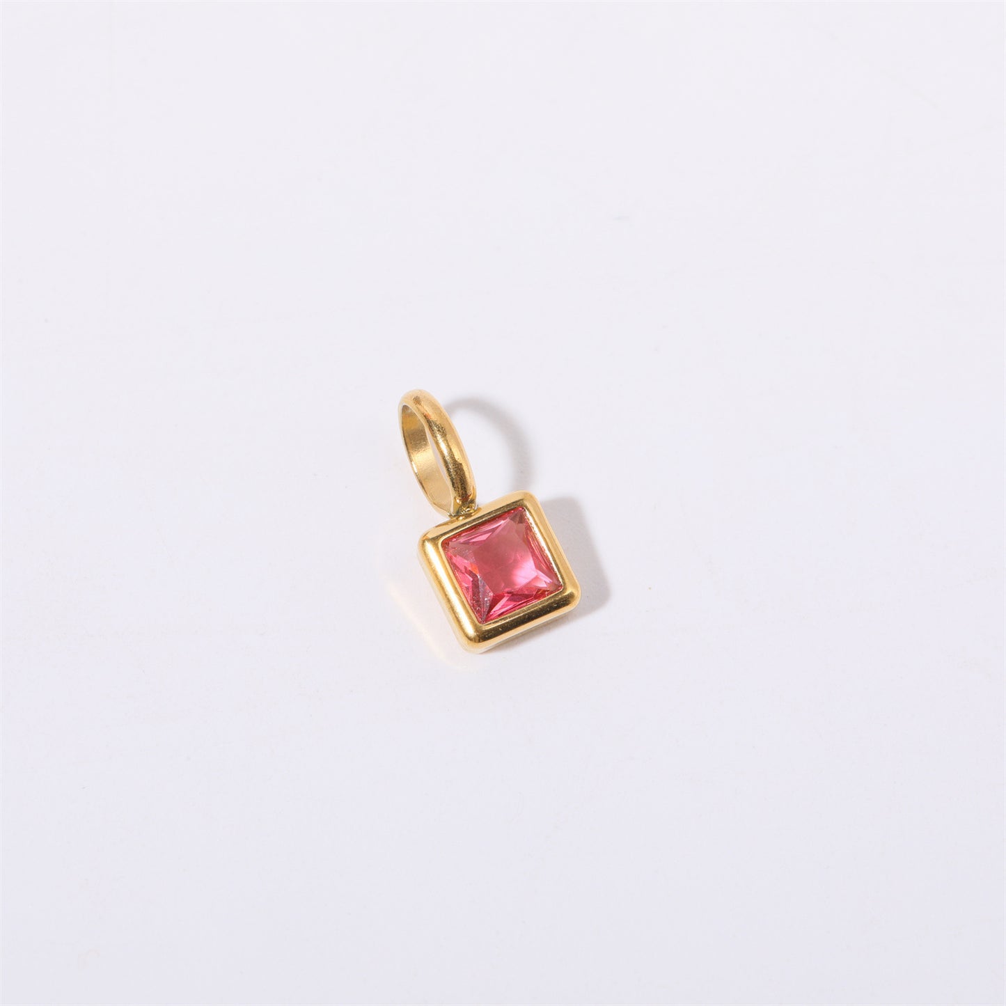 Minimalist Square Titanium Steel Gemstone Pendant with Cubic Zirconia Inlay DIY Charm Bar Necklace for Women