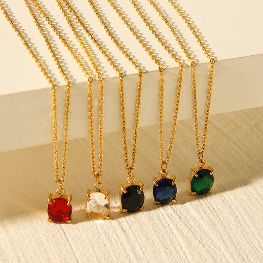 Collana da donna in acciaio inossidabile geometrica minimalista con intarsio di zirconi, gioielli con pendente ipoallergenici e resistenti allo sbiadimento