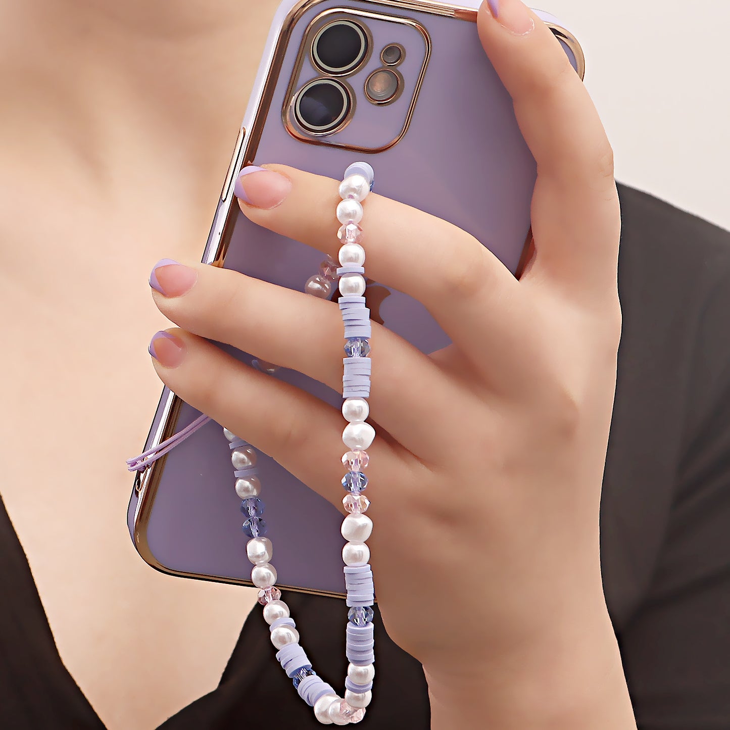 Purple Geometric Resin Beaded Phone Chain with Metal Plated Accents