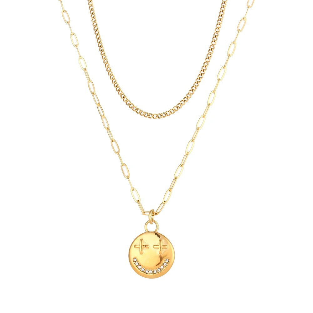 Minimalist Geometric Pendant Necklace for Women Stainless Steel with 18K Gold Plating Double-Layer Snake Chain