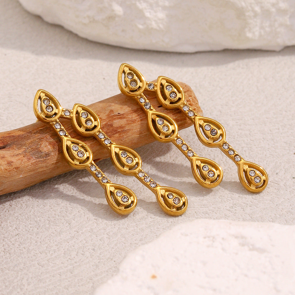 Orecchini minimalisti in acciaio inossidabile a forma di goccia con placcatura in oro 18K e zirconia cubica