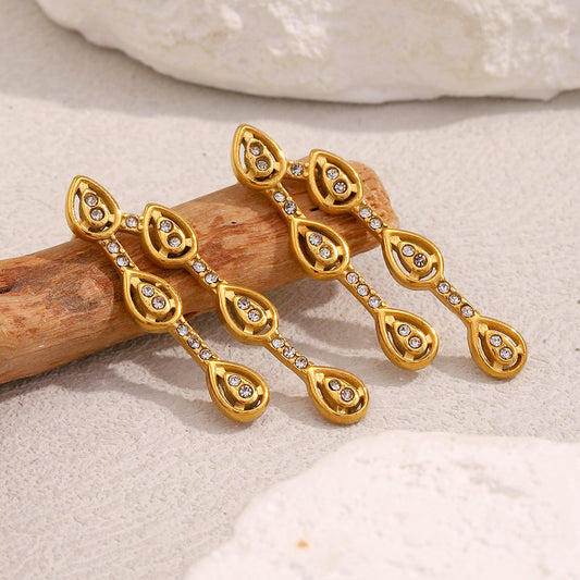 Orecchini minimalisti in acciaio inossidabile a forma di goccia con placcatura in oro 18K e zirconia cubica