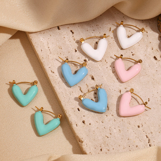 Pendientes de acero inoxidable en forma de corazón hueco, minimalistas y de moda, con chapado en oro de 18 quilates para mujer