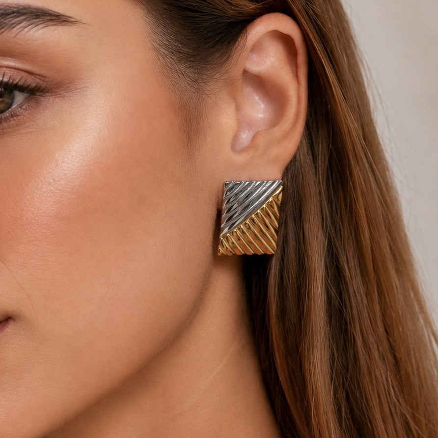 Punk Geometric Square Stainless Steel Earrings with 18K Gold PVD Plating