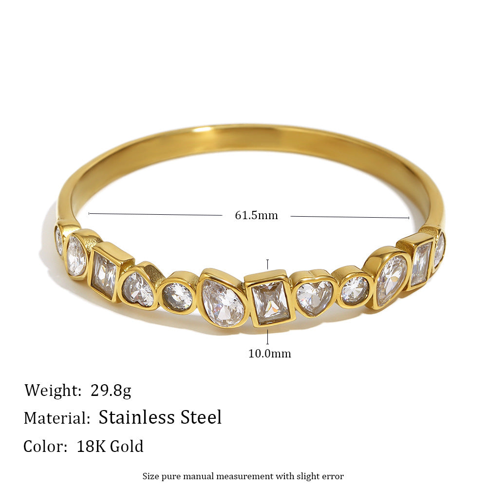 Fashionable Geometric Stainless Steel Bracelet with 18K Gold Plating and Zircon Inlay for Women